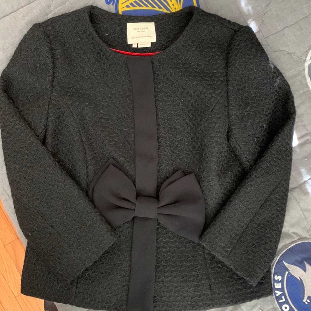 Kate Spade Black Textured Blazer with Bow
